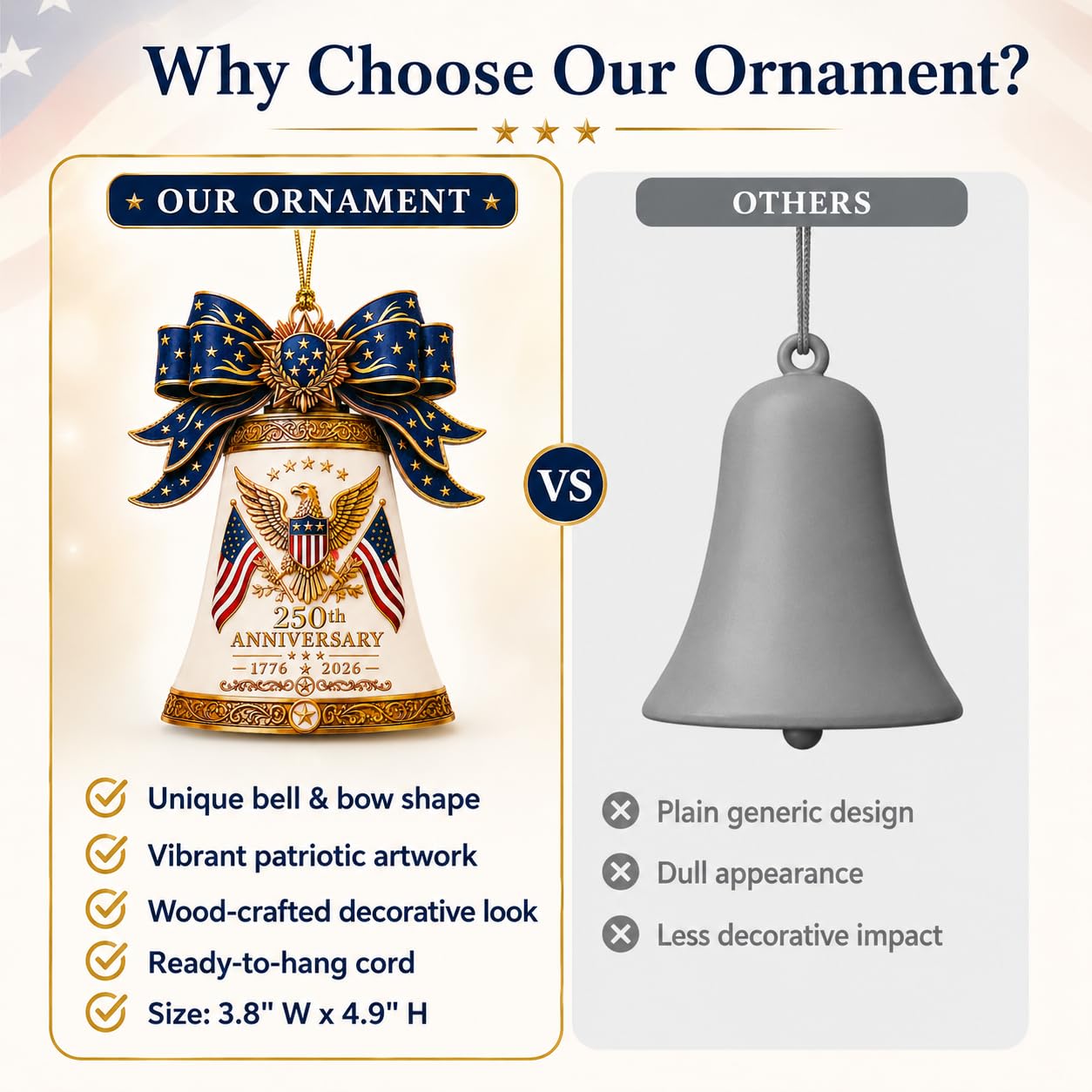 White Liberty Bell 250 Anniversary USA Ornament, America 250th Merchandise, Fourth of July Decorations, Patriotic Decor, USA 250th Anniversary 4th of July Gifts, America 250th Birthday Gifts