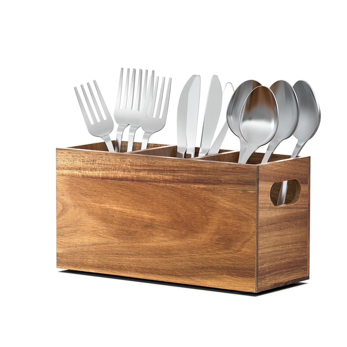 KZLCAKK Silverware holder, Acacia Wooden silverware organizer, Utensil holder for party, Utensil holder for party for Countertop Spoon and Fork Holder Flatware Utensils Caddy for Party-1pcs