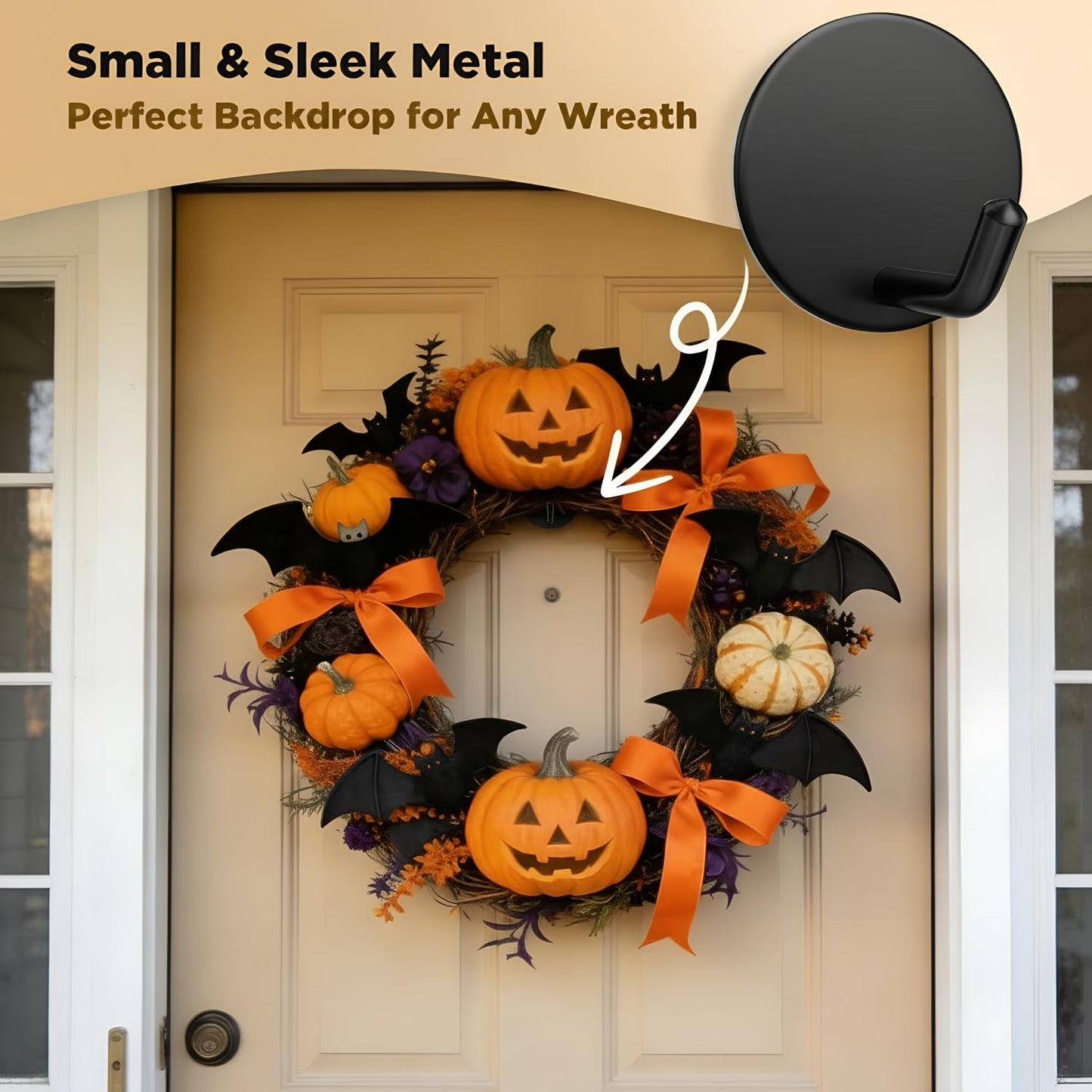 OUTXE Adhesive Wreath Hanger, Heavy Duty Reef Hook | for Front Door Glass Window | for Christmas/Thanksgiving/Halloween/July 4th/Easter/Valentine/Fall/Summer/Spring (Black, 2-Pack)