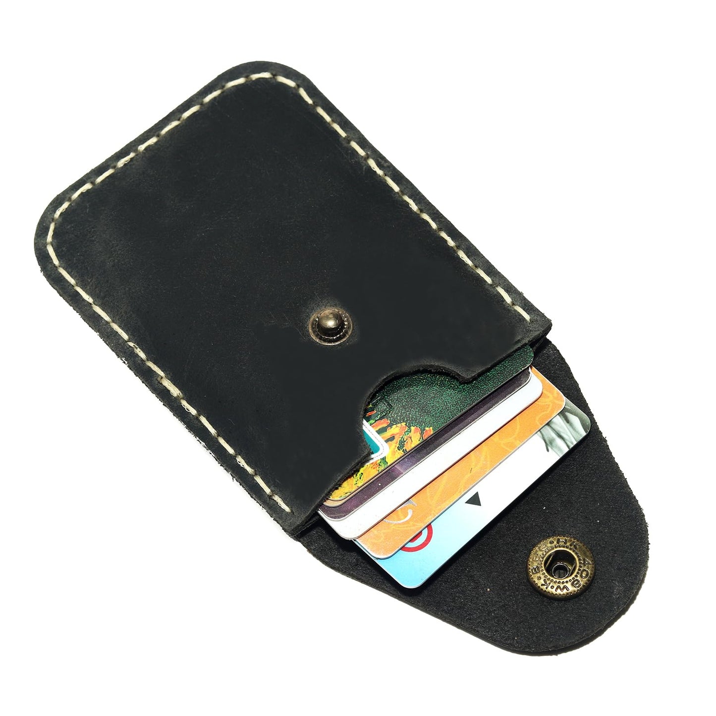 JingRongDa Handmade Men's Slim Genuine Leather Card Holder with Secure Closure Design Front Pocket Design Card Case for Everyday Carry (Black)