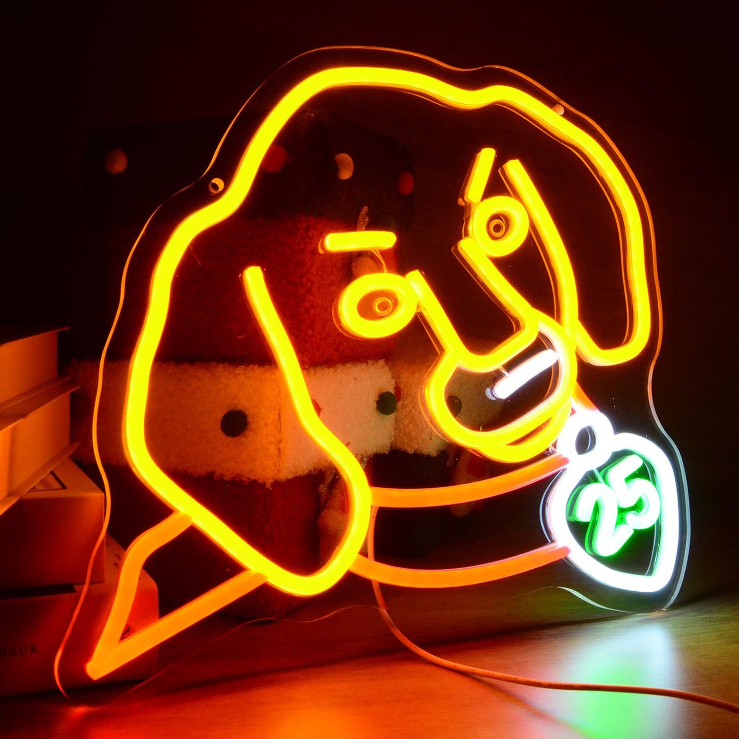Dachshund Face LED Neon Signs Cute Doxie's Head for December 25th Christmas Day Xmas Party Decoration Dog Light Lamp Gifts for Kids Children Friends Family Animal Lovers