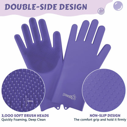 Pecute Heat Resistant Silicone Grooming Gloves with High-Density Teeth and Enhanced Five Finger Design for Bathing and Massaging Dogs and Cats