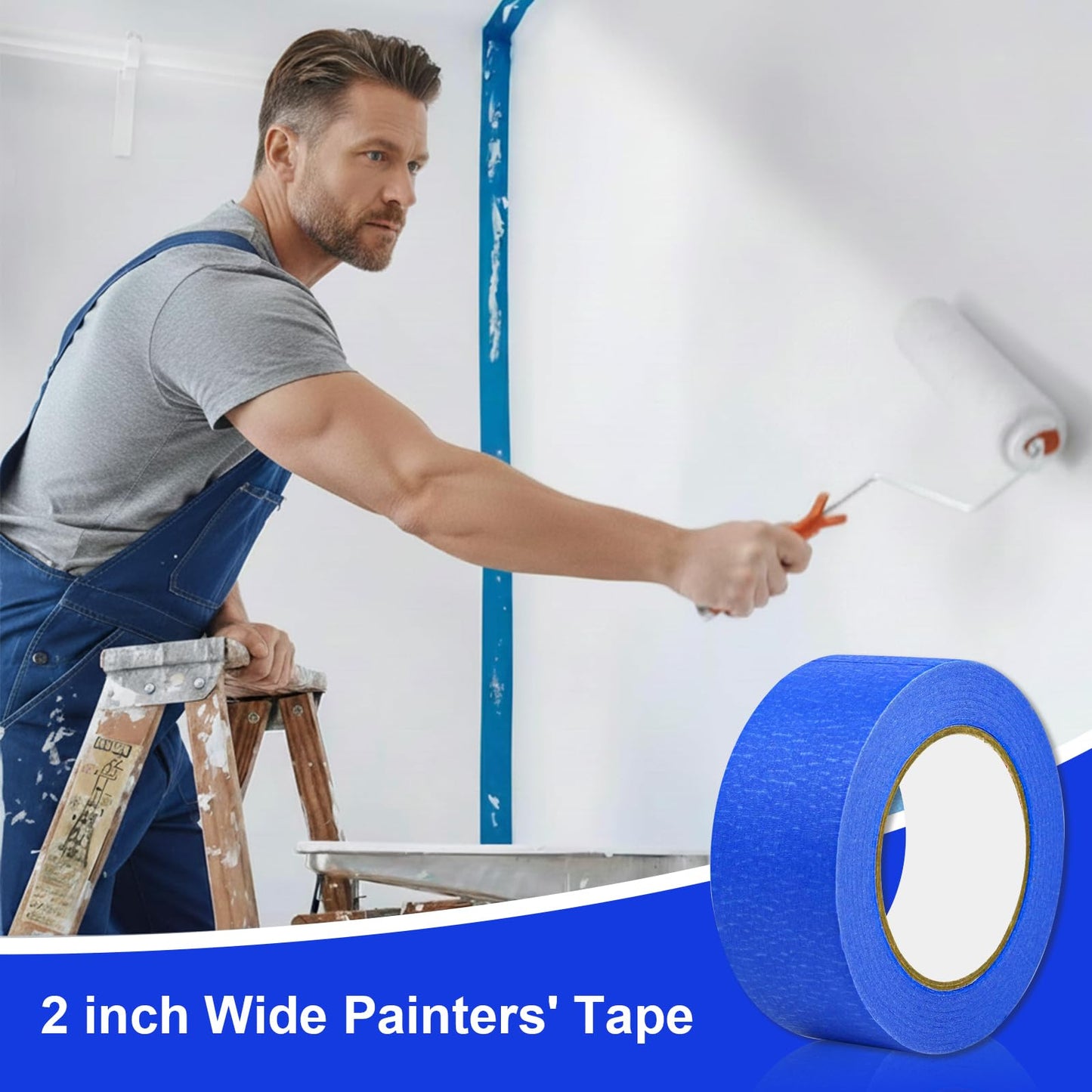 Clickslock 6 Rolls Blue Painters Tape 2 Inch x 55 Yards, Multi-Surface Masking Tape for Home Painting, Clean Removal No Residue, Indoor Outdoor Use, Paint Supplies