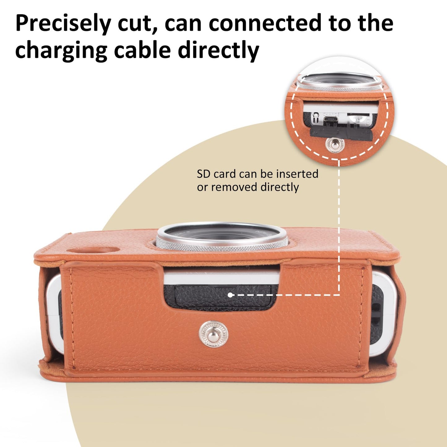 MUZIRI KINOKOO Instax Mini EVO Case with Photo Print Slot Lychee-Grain PU Leather Fuji Mini EVO Camera bag with Adjustable Shoulder Strap&Precise Charging Port&Detachable Protective Cover-Brown