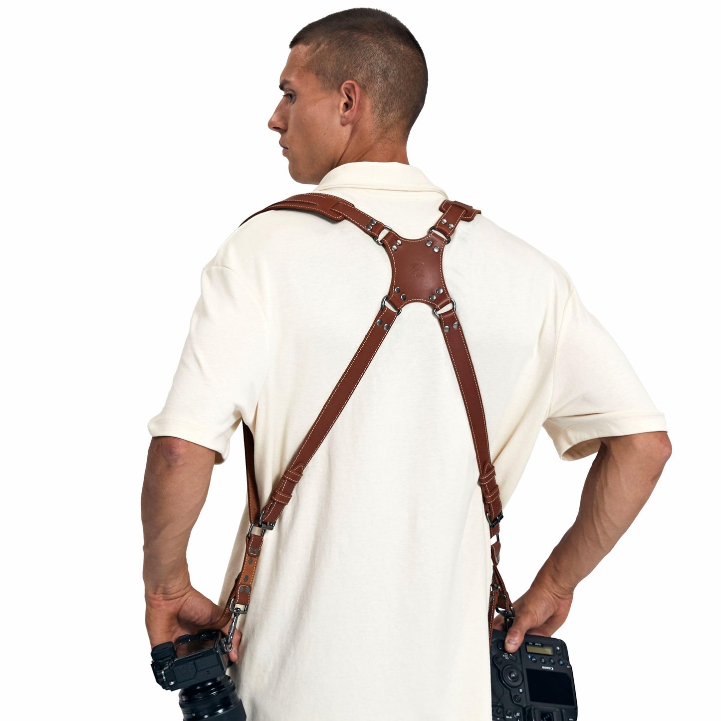 Padwa Lifestyle Tan Dual Camera Harness Strap for Two-Cameras - Dual Shoulder Full Grain Leather Harness,Multi Double Camera Gear for DSLR/SLR Strap,Double Camera Harness for Photographers