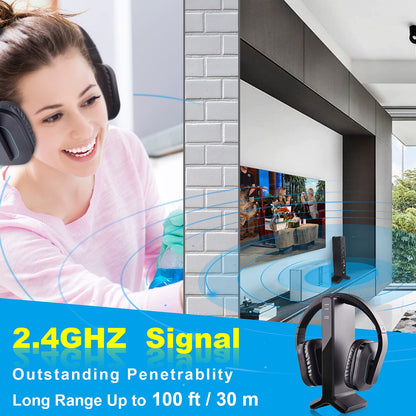 Wireless Headphones for Smart TV Watching with Transmitter Charging Dock, Digital Optical System, High Volume Headset Ideal for Seniors/Hearing Impaired, 100 Foot Wireless Range No Audio Delay
