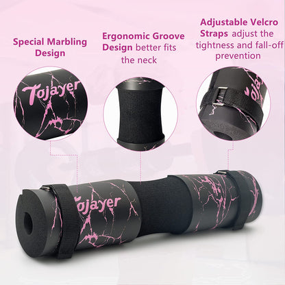 Tojayer Squat Pad Barbell Pad - Neck & Shoulder Protective Foam Workout Weight Lifting Bar Cushion for Lunges & Hip Thrusts, Fit Standard and Olympic Bars Perfectly, Pink Marble