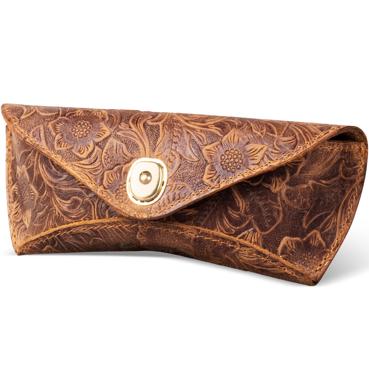 RMAWRAD Real Leather Glasses Case Handmade Cowhide Vintage in Sunglasses Nearsighted Glasses reading glasses Pouch Designed Travel Anti-Crush Lanyard for Men and Women Brown