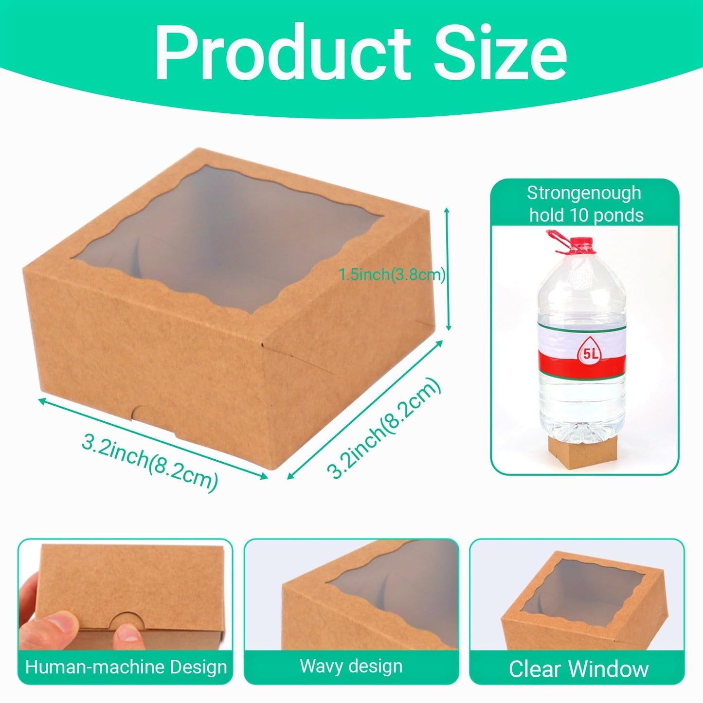 RomanticBaking 3 ¼" x 3 ¼" x 1 ½" 50PCS Chocolate Truffle Boxes for 4,Mini Bakery Boxes with Window for Brownie,Cookies, Soap, Donut,Macaron