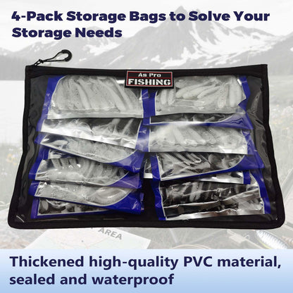 4Pack Fishing Clear Tackle Storage Bag,Waterproof Plastic Storage Fishing Bag for Fishing Gear, Bait, Tackle, Lures and Soft Plastics,Built Tough, Massive Storage Fishing Gift Bag