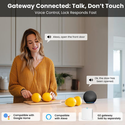 Smart Lock with Handles, Fingerprint Door Lock App Control, Keyless Entry Door Lock Set, Electronic Digital Keypad Deadbolt, Auto & One Touch Lock, Easy Installation, IP54