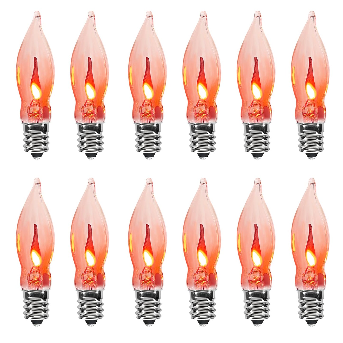 Abeja 12 Pack Flicker Light Bulb, Realistic Flame Shaped Bulb for Christmas & Halloween Candelabra Light Bulbs & String Light Replacement 1w, 120 Volt E12 Flame Candelabra Light Bulbs