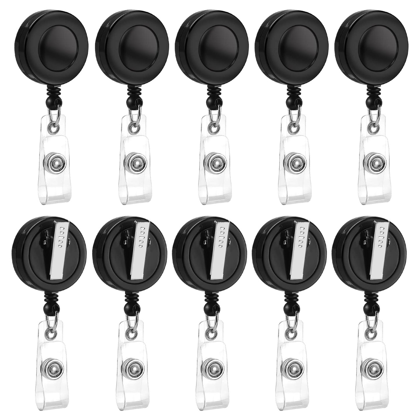 50 Pack Badge Reels Retractable with Swivel Alligator Clip Retractable Badge Holder Reels for Students, Teachers, Office Workers (Black)