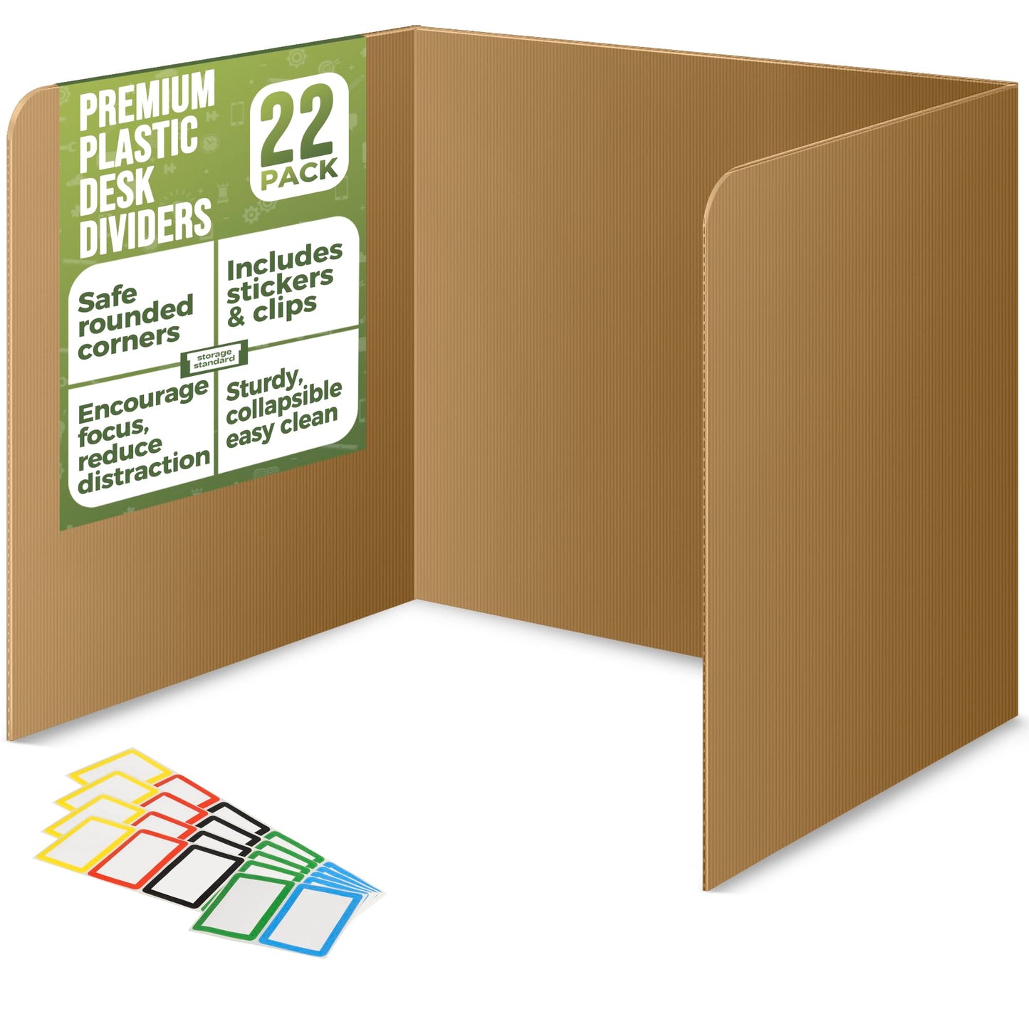 22-Pack Desk Dividers for Students - Durable & Waterproof Plastic Study Carrel Divider, Classroom Folders Teacher Supplies, Easy Clean Plastic Privacy Shield Folder Boards for Student Desks, Brown