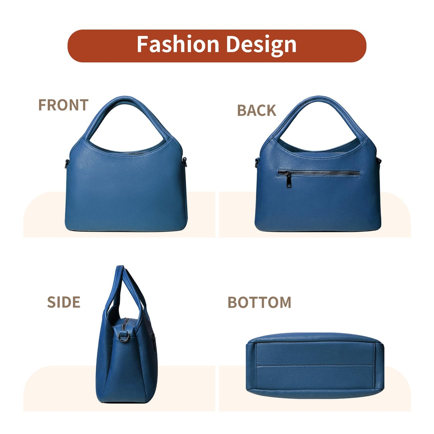 KOGTLA Women's Large Pebbled Leather Purses with Satchel Strap, Ladies Vegan Leather Tote Handbags, Hobo Shoulder Bags Blue