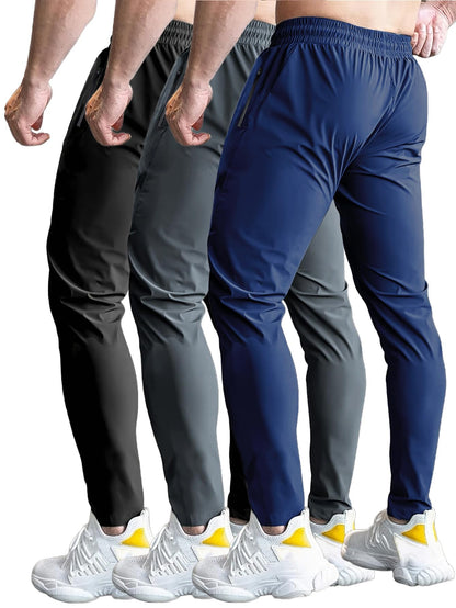 XYXYING 3 Pack Men's Quick Dry Sweatpants for Running, Gym Training - Lightweight Stretch Jogging Pants with Zippered Pockets