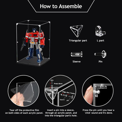 Clear Acrylic Display Case, Self-Assemble Showcase for Collectibles, Action Figures, Dolls- Alternative Glass Box for Commemorative Gifts (10x10x15.7inch, 25x25x40 cm)