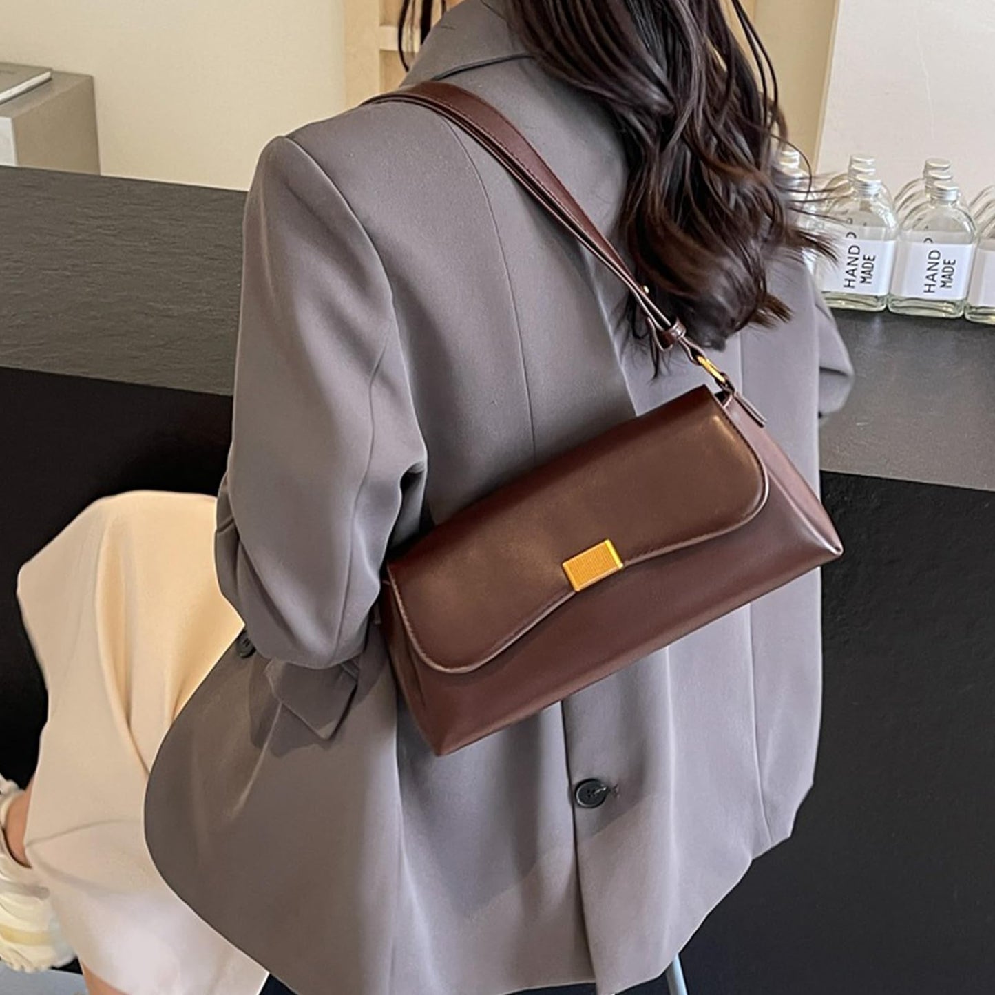 Farcauo Vintage Shoulder Bags Small Purses for Women Women's Tote Handbags Trendy Crossbody Bag, Adjustable Strap Shoulder Bag Dark Brown PU Leather Purse
