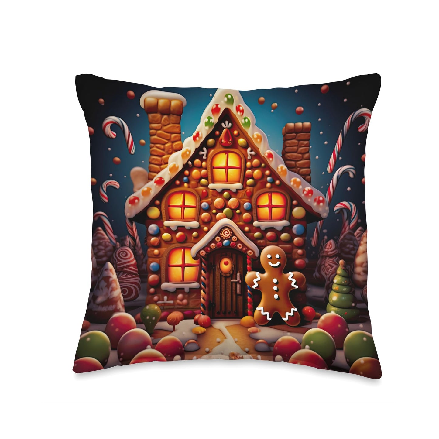 Christmas Gingerbread House Candy Cane X-Mas Throw Pillow