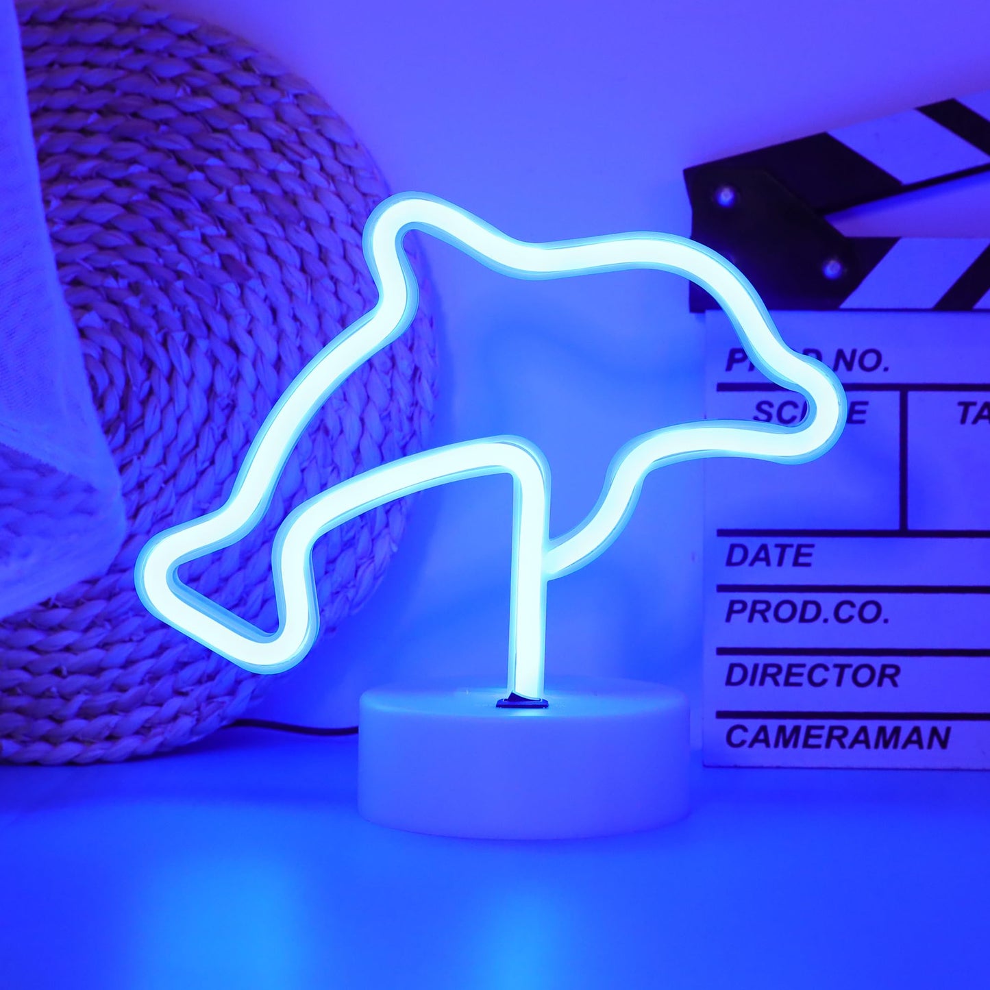ENUOLI Dolphin Gifts Decor Dolphin Light Night Sign LED Lamp Neon Marquee Battery USB Operated Table LED Lights Table Decoration Girls Bedroom Living Room Christmas Party as Kids Gift(Blue Dolphin)