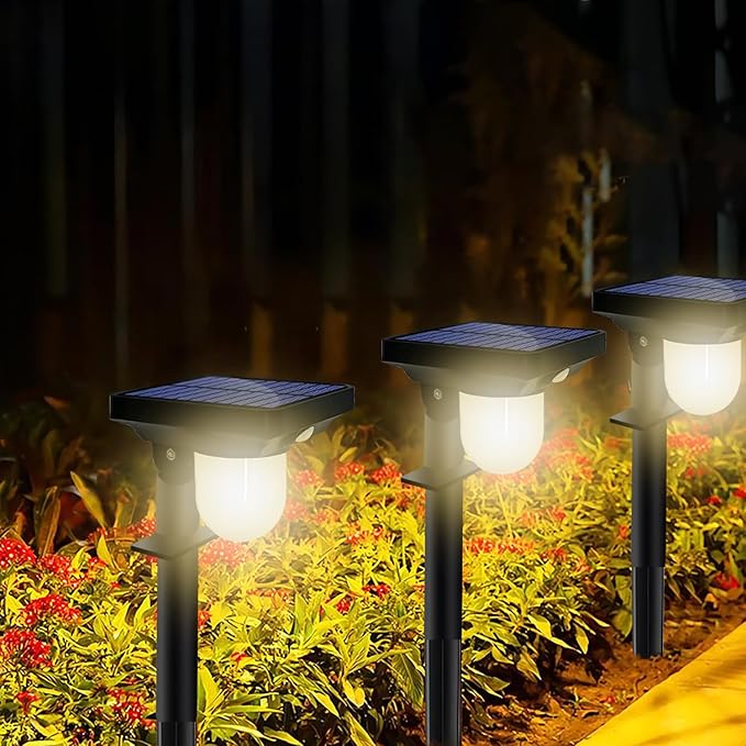 Super Bright Outdoor Solar Garden Lights Motion Sensor Pathway Light Landscape Lighting for Yard, IP65 Waterproof Solar Powered Porch Lights Walkway Lawn Patio Garden Decor