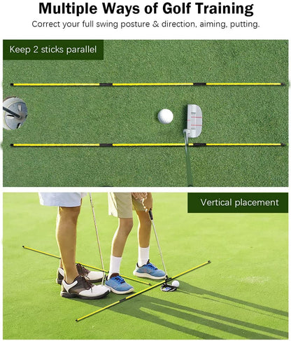 RUTHNISSI Golf Alignment Sticks (Pack of 2) 48-inch Collapsible Golf Alignment Sticks for Aiming,Putting,Full Swing Trainer,Posture Corrector,Portable Golf Training Equipment with Tube Case
