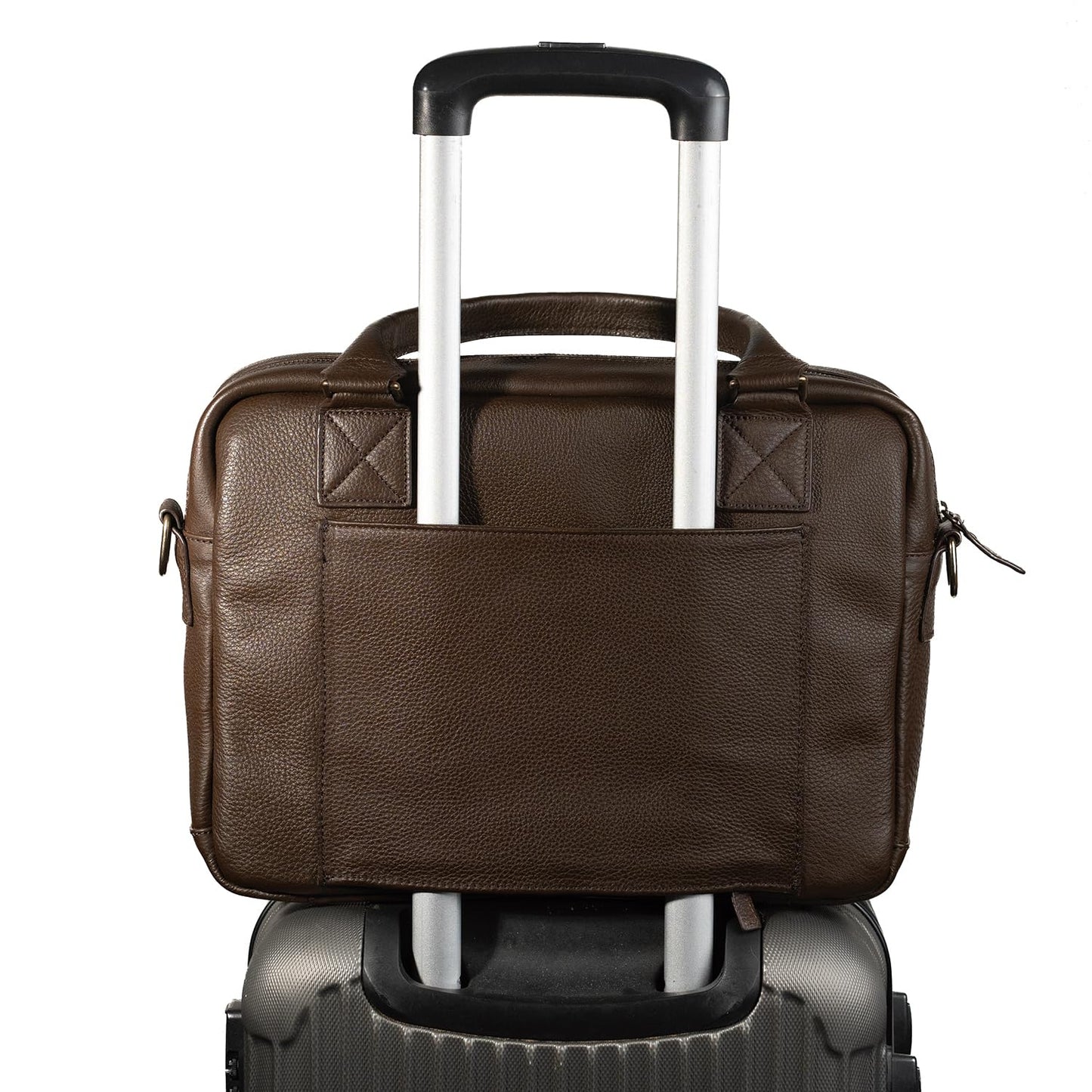 WESLEATH Full Grain Leather Briefcase | Elegant Handmade Leather Briefcase for Men, Perfect for Work and Business. (Chocolate)