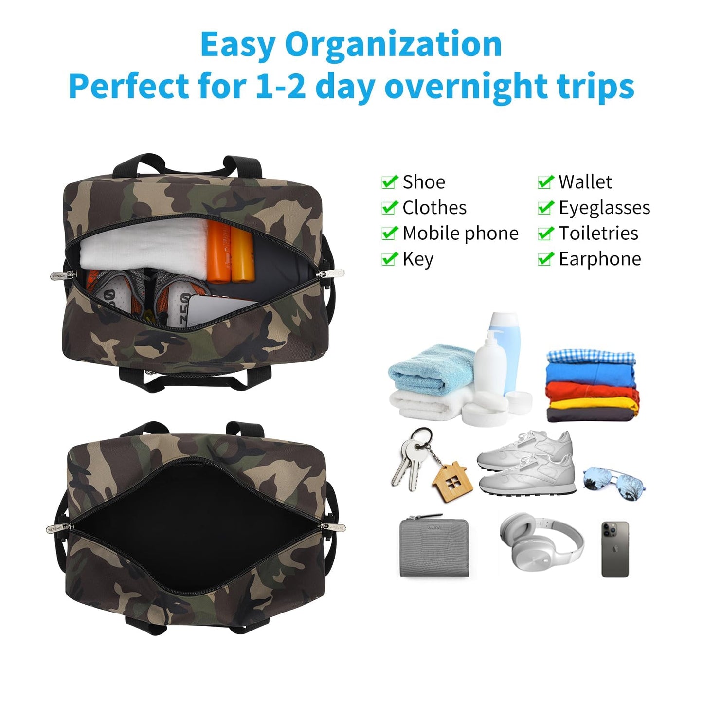 Apenze Small Gym Bag 14 inch lightweight Carry On Mini Duffel Bag for Travel Sport - Camo