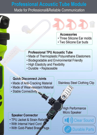 commountain XPR 3500e Earpiece with Mic Compatible with Motorola Radios XPR 3300e (3500, 3300) XPR3300e XPR3500e XPR3300 XPR3500, Acoustic Tube Headset with PTT Microphone