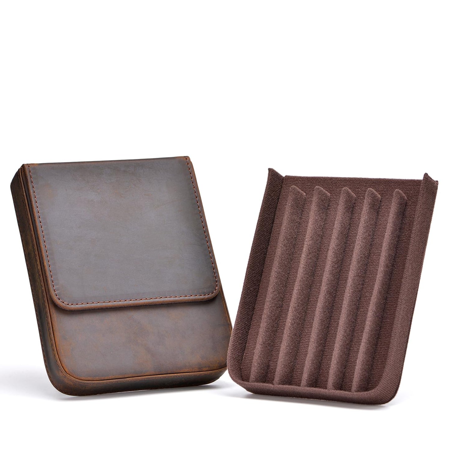 Lanxivi Genuine Leather Fountain Pen Case 6 Slot Crazy Leather Organizer, Portable Pen Bag Pouch Drawer Style