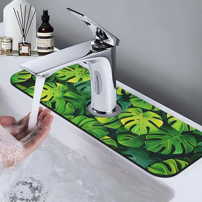 Faucet Draining Mat For Kitchen Sink, Palm Leaves Tropical Diatom Mud Absorbent