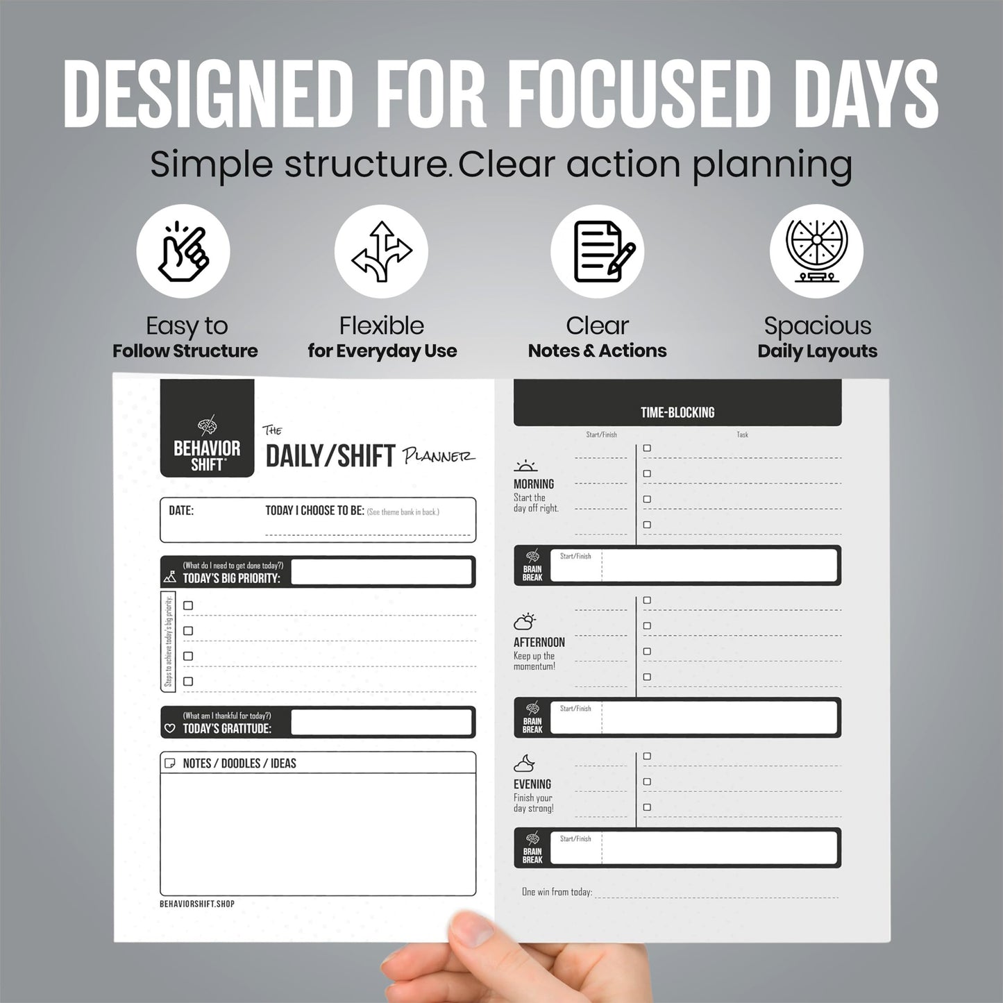 The Behavior Shift Daily Desktop Planner - 8.5 X 11 Inches undated Tear off Sheets - 13 week planning pad with checklist - Brain Dump Notepad for work, school & home organizer