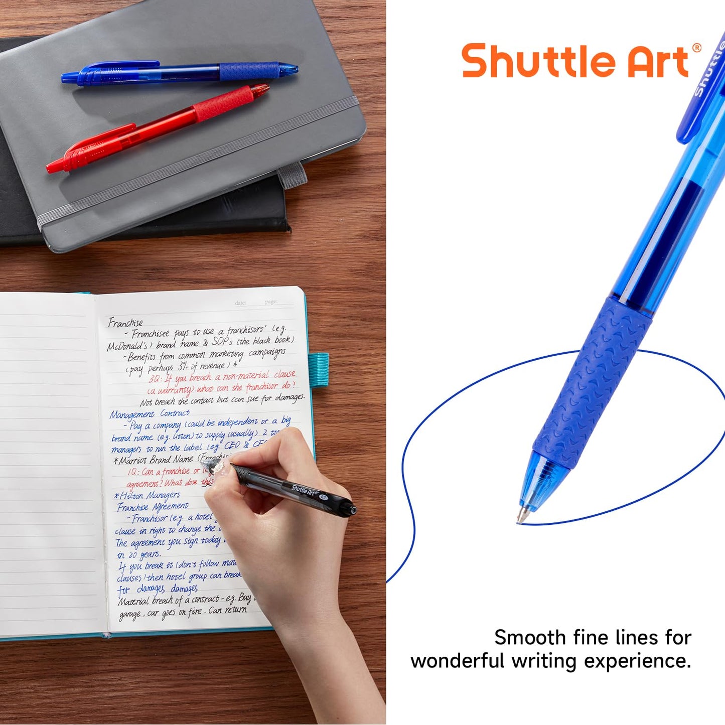 Shuttle Art Retractable Gel Pens, 20 Pack 0.7mm Medium Point Rollerball 10 Black 5 Red 5 Blue Ink Pens Smooth Writing with Comfortable Grip for Writing Journaling Taking Notes Office School Home