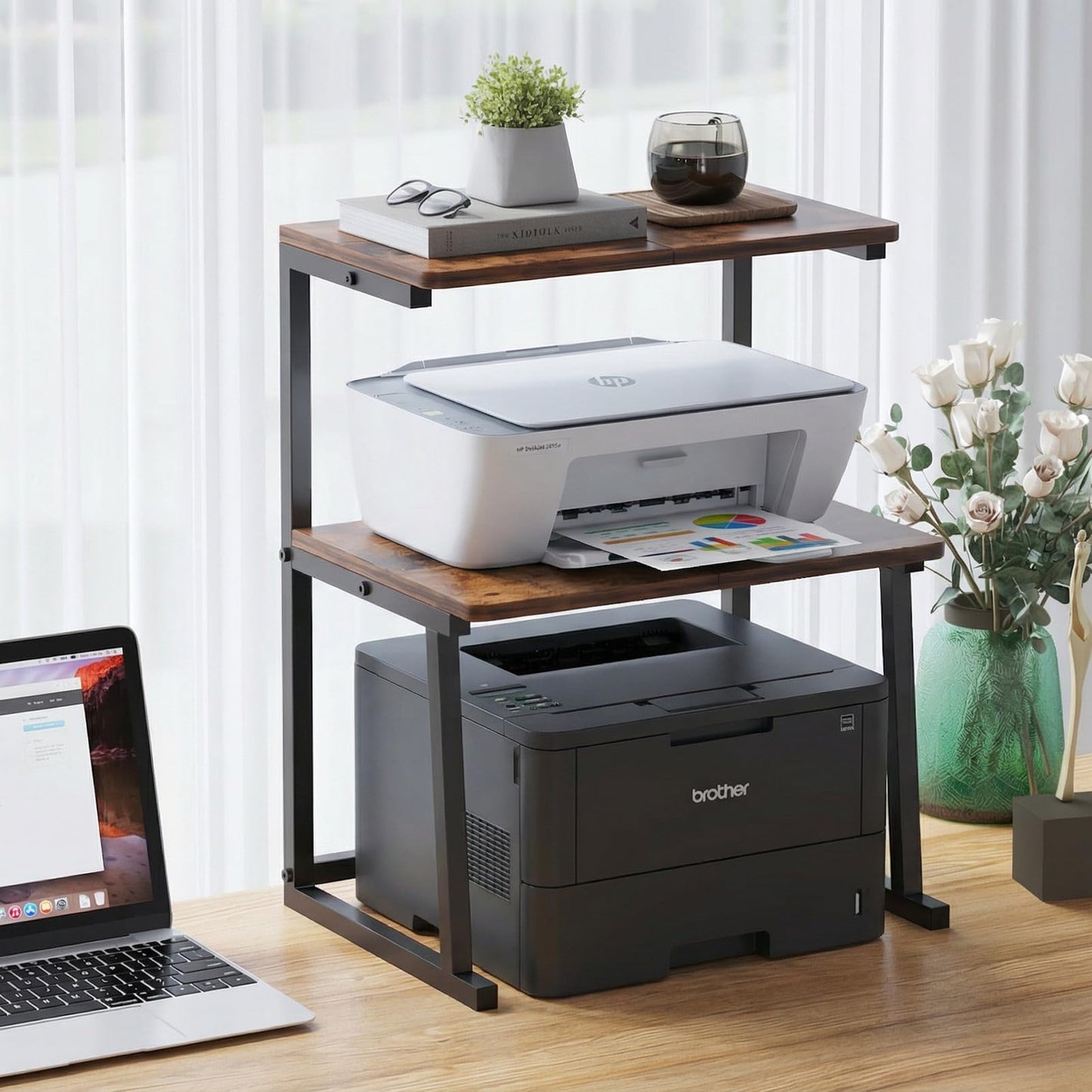 VonDream 3-Tier Desktop Printer Stand, Universal Size Printer Shelf Organizer with Wide Platform, Heavy-Duty Multi-Purpose Office Desk Shelves for Home Office Organization