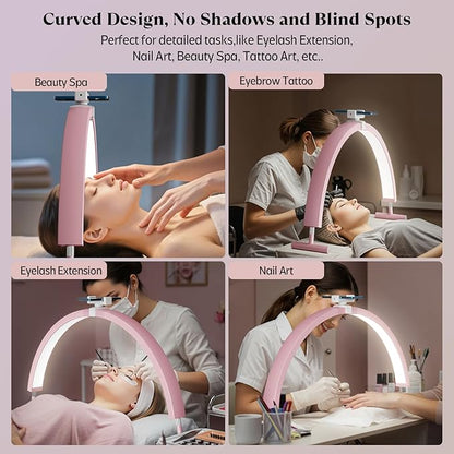 Nail Light for Desk, 30'' LED Half Moon Lamp for Nail Techs, Manicure and Handicraft, Adjustable Color Modes and Brightness, with Phone Holder (Pink)