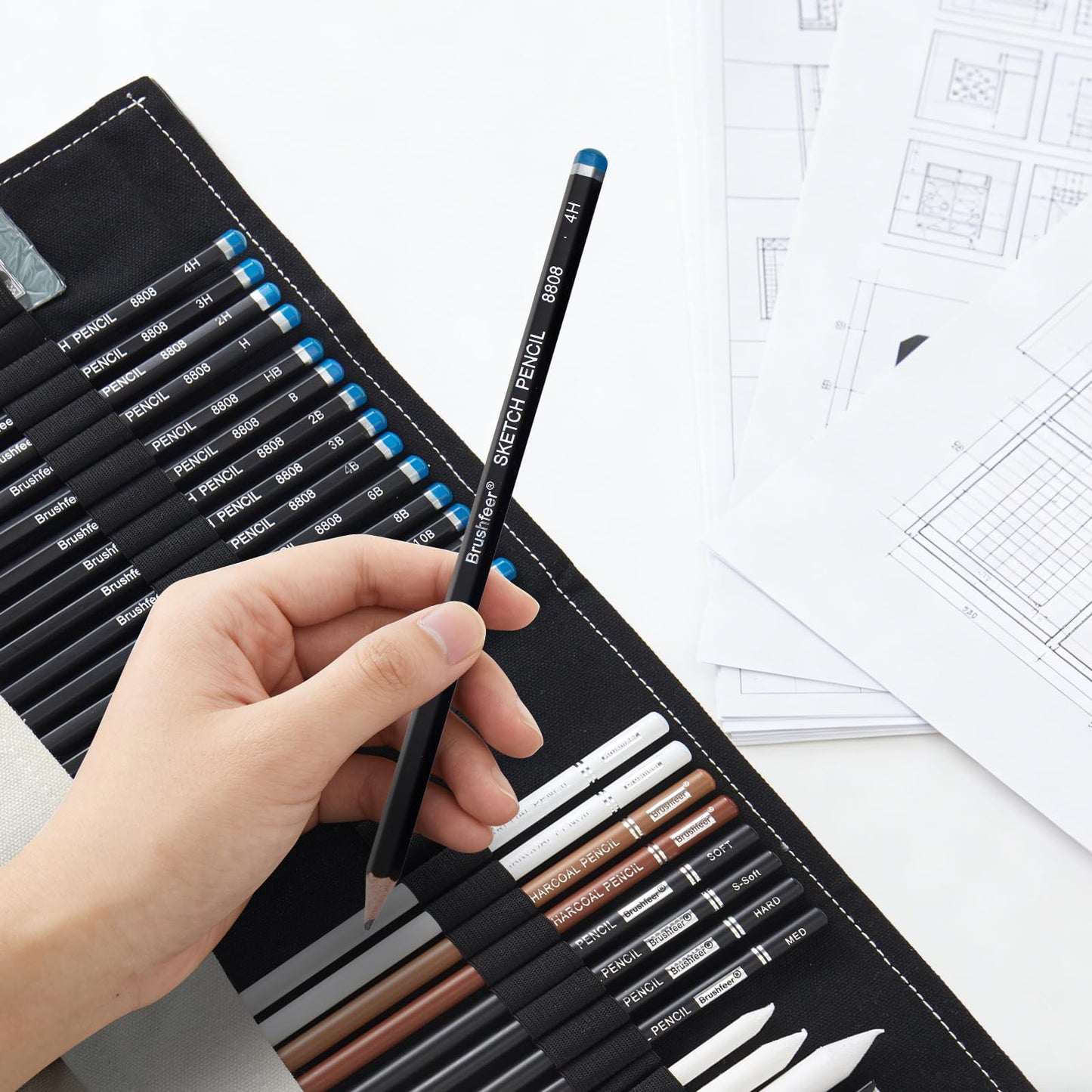 LEONHOME Professional Sketching Pencil Set with Full Hardness Range (3H–14B) – Graphite & Charcoal Pencils with Portable Canvas Pouch