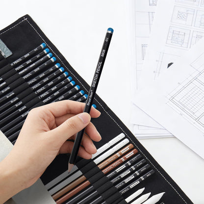 LEONHOME Professional Sketching Pencil Set with Full Hardness Range (3H–14B) – Graphite & Charcoal Pencils with Portable Canvas Pouch