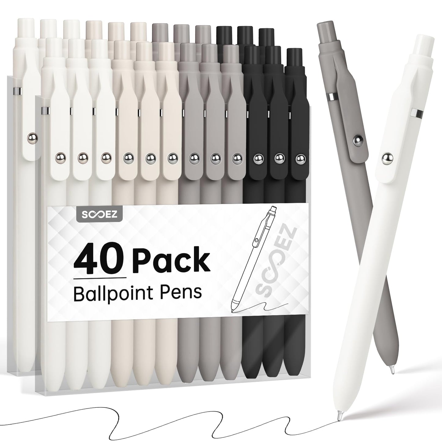 Sooez 40 Pack Bulk Pens Ballpoint, Black Ink Pens for Smooth Writing, Quick Dry Ball Point Pens Black, Medium Point 1.0mm Fidget Pens for Journaling, Office Supplies for Nurse Server