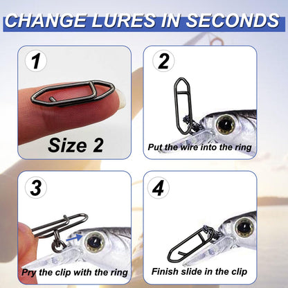 ENERHIKE 155pcs Fishing Power Speed Clips, High Strength Stainless Steel Speed Clip Quick Change Snap Connector, Crankbait Popper Lures Fast Change Conector