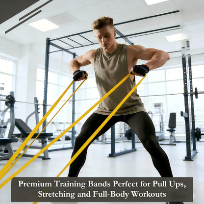 16-Pcs Resistance Bands Set - Premium Elastic Workout Bands for Home Gym, Strength Training, Yoga & Physical Therapy (Yellow(8-15 lbs))
