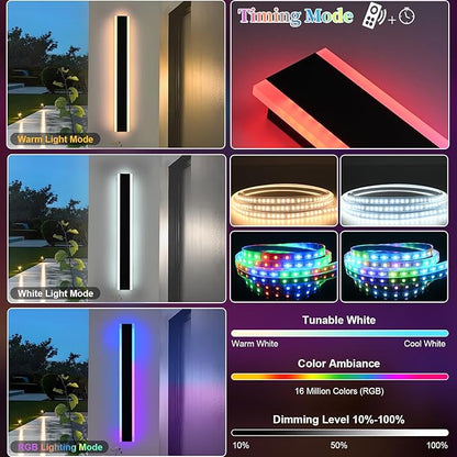 2 Pack LED RGB Outdoor Long Wall Lights,24 inch Outdoor Linear Light for Porch,Dimmable Wall Mounted Light Fixtures,Exterior Long Linear Lighting,Outside Lighting for Patio,House Front Door
