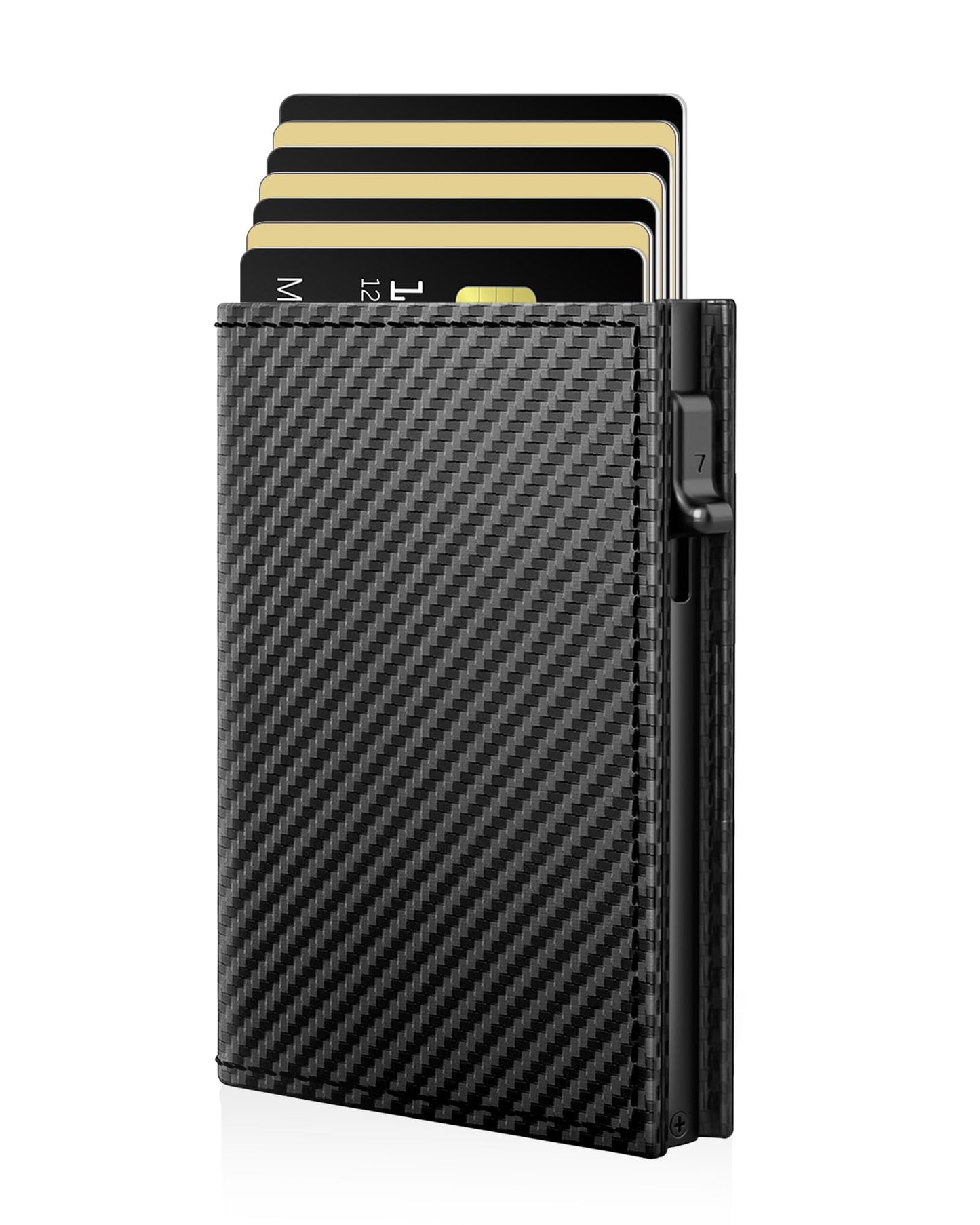 RFID Wallet for Men with Smart Pop Up Card Holder, Trifold Slim Minimalist Front Pocket Wallet with Metal Case ID Window Cash Slot & Magnetic Closure, 11+ Cards 10+ Bills Capacity, Gift for Men / Him