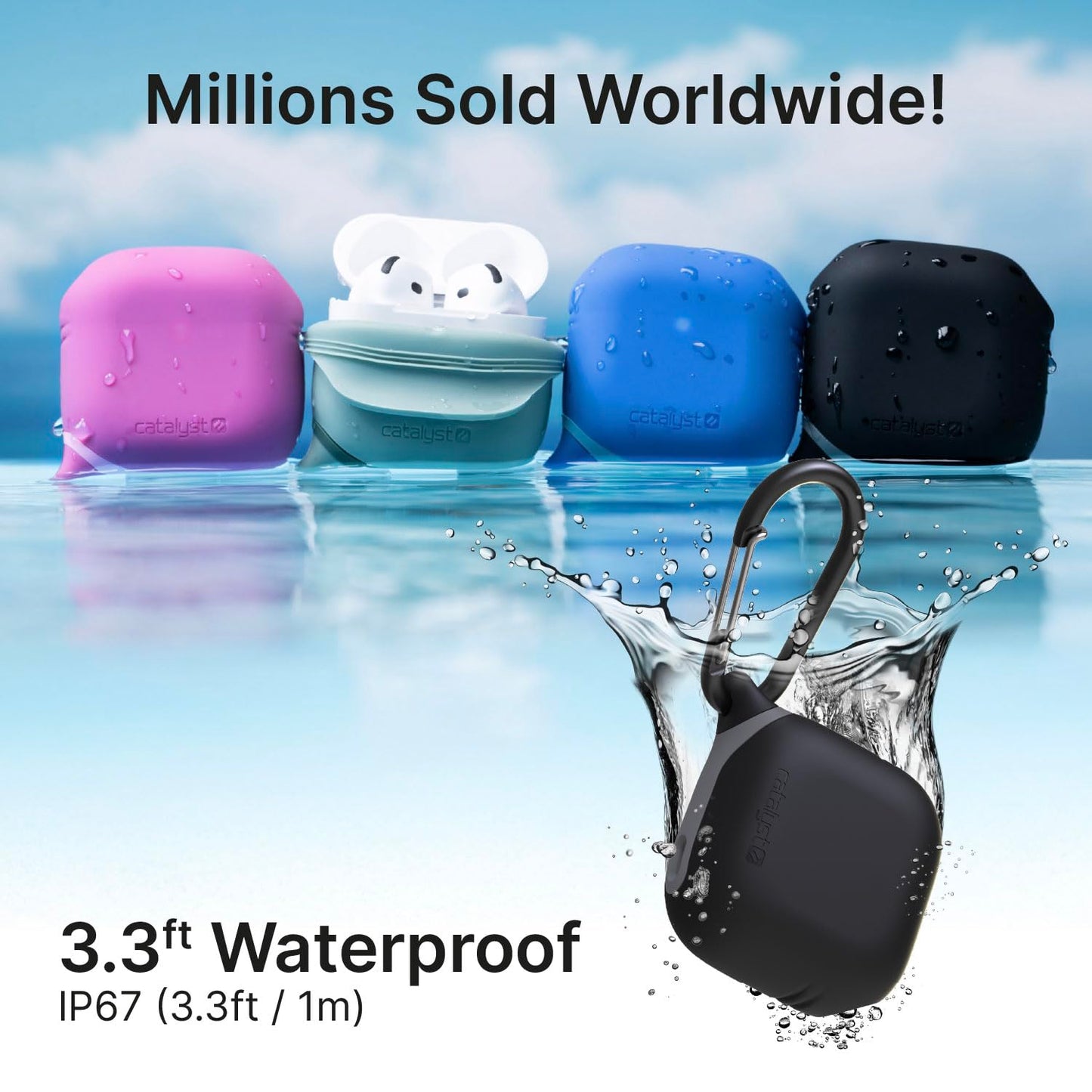 Catalyst Waterproof Case for AirPods 4 - Drop Protection for Apple AirPods 4th Generation with Carabiner, Wireless Charging Silicone Cover for Apple AirPods 4 Case for Women and Men