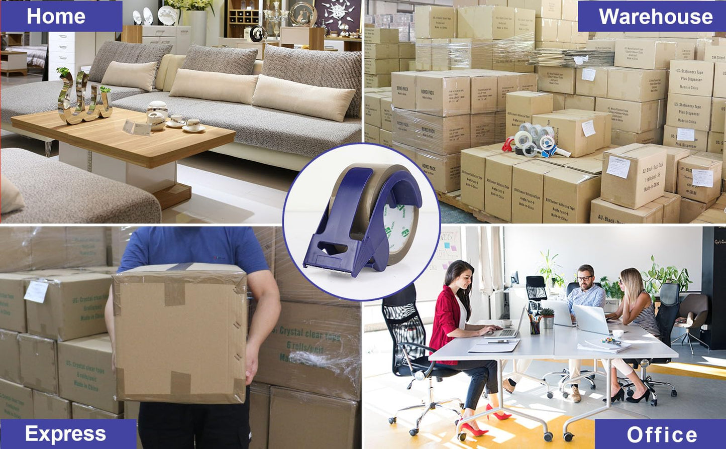 BOMEI PACK 6 Rolls Silent Brown Packing Tape, 1.88" x 60 yds,Heavy Duty Packaging Carton Tape for Shipping Packaing Moving Sealing, 2.4mil Thickness, 60 Yards Per Roll with Blue Dispenser