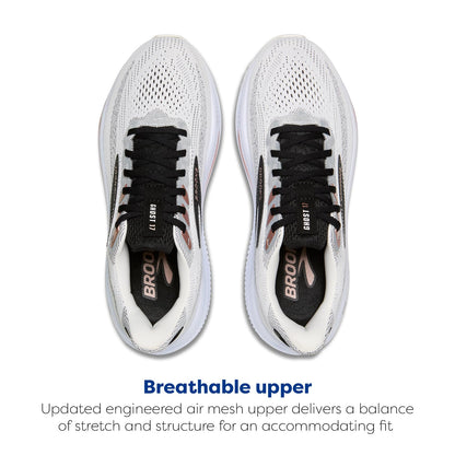 Brooks Women’s Ghost 17 Neutral Running Shoe - White/Black/Rose Gold - 6.5 Wide