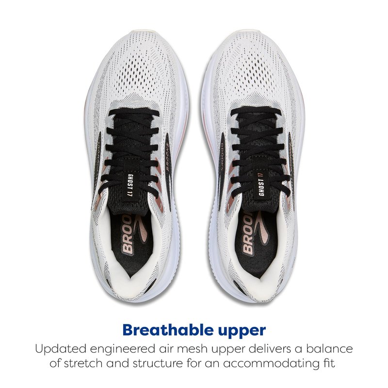 Brooks Women’s Ghost 17 Neutral Running Shoe - White/Black/Rose Gold - 6.5 Medium