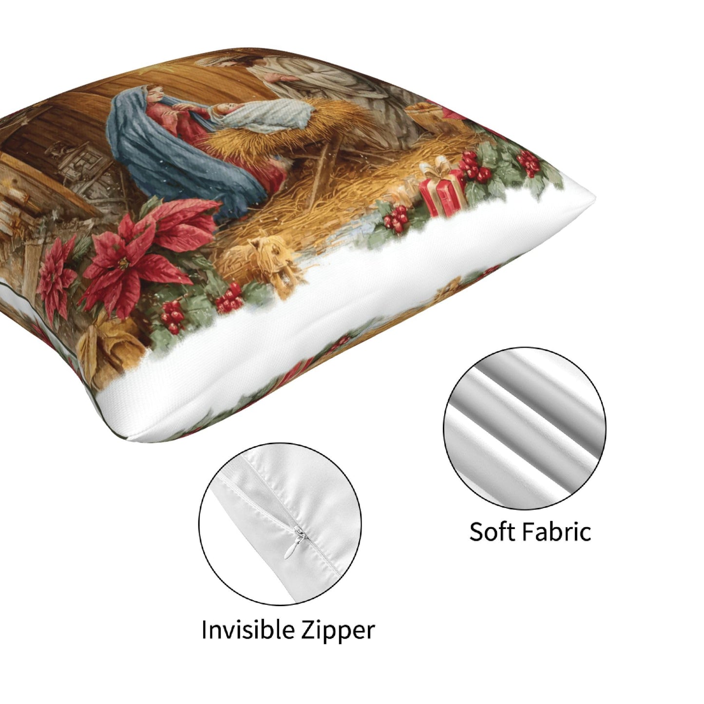 Worltoldb Christmas Bear Deer Throw Pillow Covers Set of 4 Winter Xmas Decorative Soft Linen Fabric Square Cushion Case for Room Bedroom Sofa Car 18x18 (Christmas O Holy Night, 18 * 18)