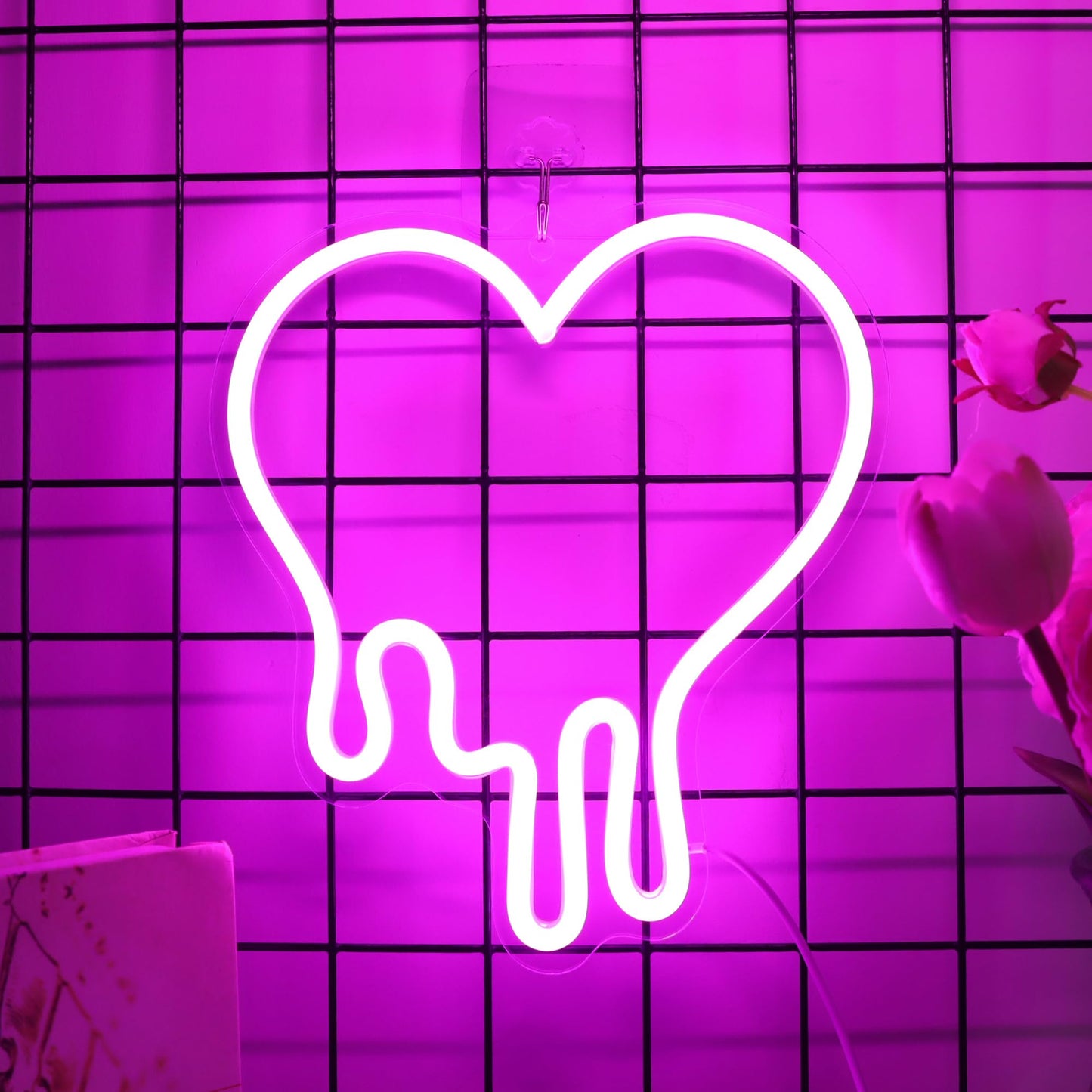 Heart Pink Neon Sign, Attivolife Acrylic LED Light with Dimmable USB Powered, Romantic Love Hanging Wall Table Art Home Bedroom Decor for Girl Woman Wedding Party Dorm Valentine's Day Birthday Gifts