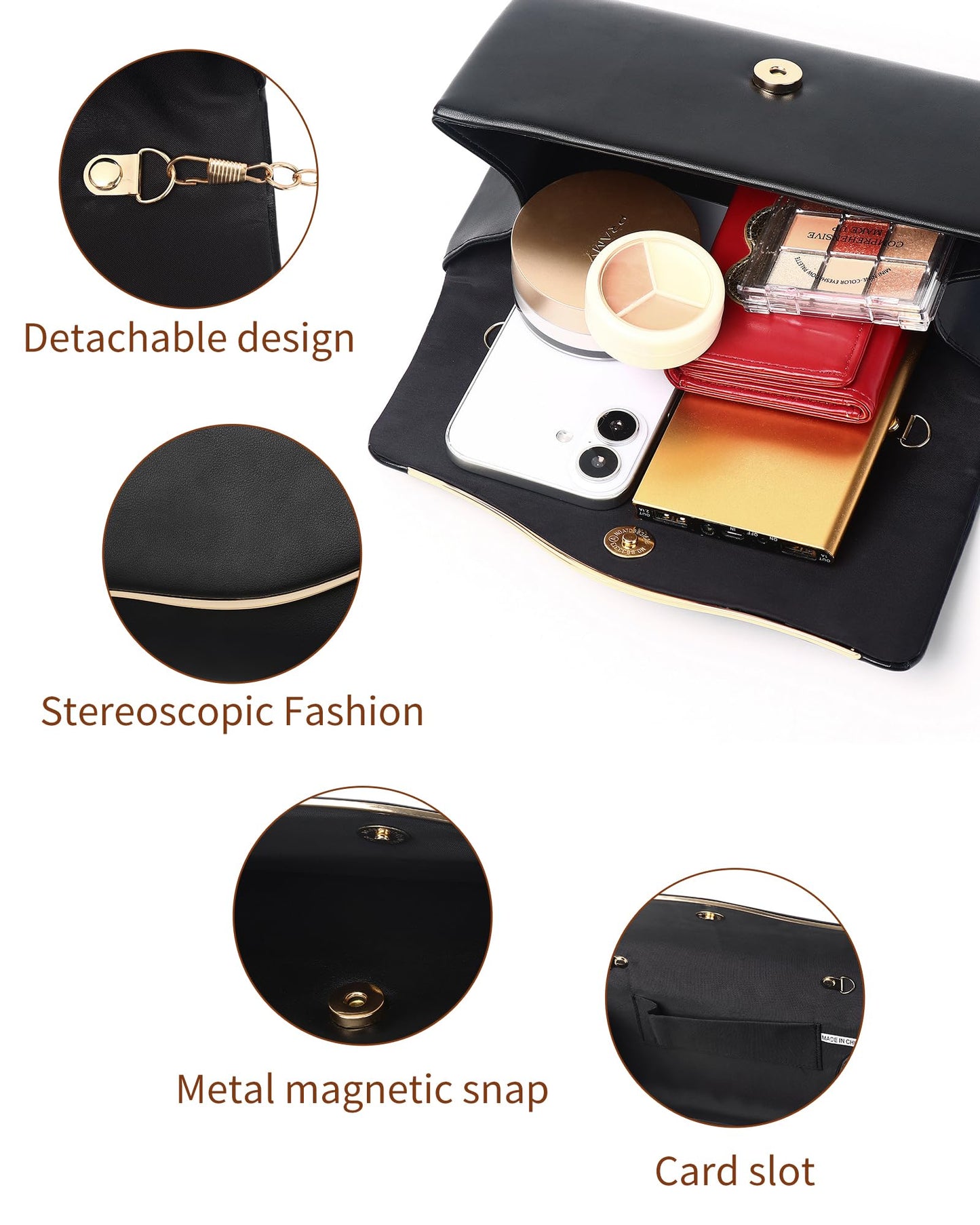 Labair Women Evening Bag Vegan Leather Envelope Clutch Purses Handbags for Wedding Party Formal. (Black)