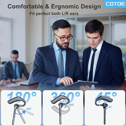 COTOE Bluetooth Headset V5.3, Wireless Earpiece with 500mAh Charging Case 72Hrs Talking Time Hand-Free Headphones with Noise Canceling Mic for Office/Driving/Business,Black